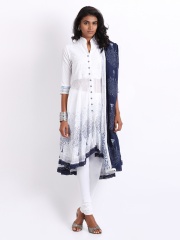 BIBA Women White Embroidered Churidar Kurta with Dupatta