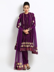 BIBA by Rohit Bal Women Purple Silk Anarkali Churidar Kurta Set