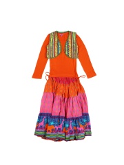 BIBA Girls Multicoloured Lehenga Choli Set With Waistcoat