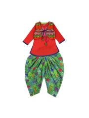 BIBA Girls Red & Green Salwar Kurta with Waistcoat