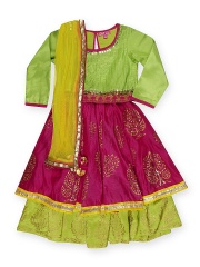 BIBA Girls Green & Pink Lehenga Choli Set