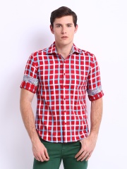 Black Coffee Men Red & Blue Checked Club Fit Shirt