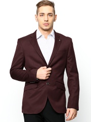 Blackberrys Men Maroon Wool Blend Single-Breasted Blazer