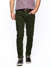 Blackberrys Men Olive Green Sharp Fit Corduroy Trousers