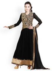 Bollywood Trends Black Embroidered Semi-stitched Dress Material