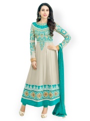 Bollywood Trends Off-White & Teal Blue Semi-Stitched Dress Material