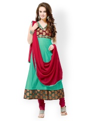 Bollywood Trends Green & Maroon Chanderi Cotton Semi-Stitched Dress Material