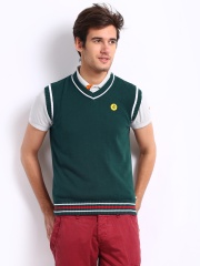Breakbounce Men Teal Green Meek Buddy Regular Fit Sleeveless Sweater