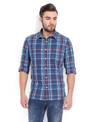 Burnt Umber Men Blue & Red Checked Casual Shirt