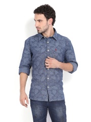 Burnt Umber Men Blue Printed Casual Shirt