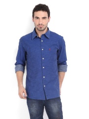 Burnt Umber Men Blue Slim Fit Casual Shirt
