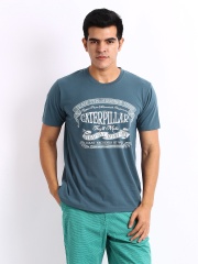 CAT Men Blue Printed T-shirt
