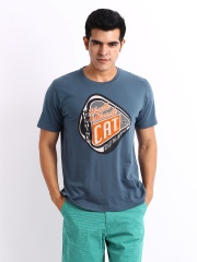 CAT Men Blue Printed T-shirt