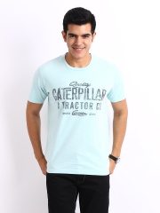 CAT Men Light Blue Printed T-shirt
