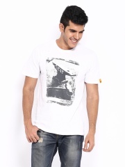 CAT Men White Printed T-shirt