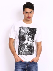 CAT men White Printed T-shirt
