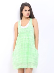 Chemistry Green & Off-White Printed A-Line Dress