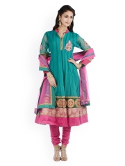 Chhabra 555 Green & Magenta Embroidered Nylon & Net Anarkali Churidar Kurta With Dupatta