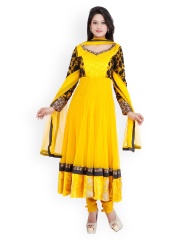 Chhabra 555 Yellow Embroidered Net Anarkali Churidar Kurta with Dupatta