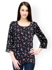 Color Cocktail Women Black Floral Print Top