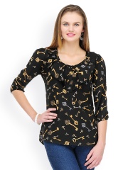 Color Cocktail Women Black Printed Top