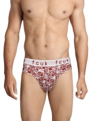 FCUK Underwear Men White & Maroon Printed Hip Briefs TGABN