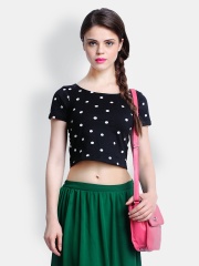 FabAlley Women Black Polka Dot Printed Crop Top
