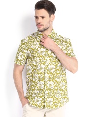 Fabels by Fabindia Men Green & White Printed Casual Shirt