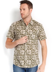 Fabels by Fabindia Men Olive Green & Beige Printed Casual Shirt