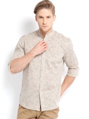 Fabels by Fabindia Men Beige & Olive Green Printed Casual Shirt