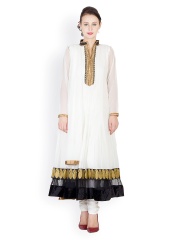 Famous by Payal Kapoor Women White Net Churidar Kurta with Dupatta