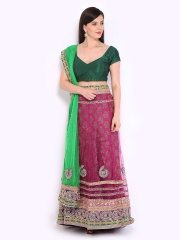 Four Seasons Pink & Green Net Semi-Stitched Lehenga Choli Material