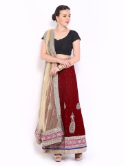 Four Seasons Maroon Velvet Semi-Stitched Lehenga Choli Material