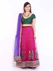Four Seasons Pink Net Semi-Stitched Lehenga Choli Material