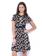 French Connection Black Floral Print Fit & Flare Dress