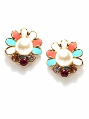 Golden Peacock Multi-Coloured Flower Earrings