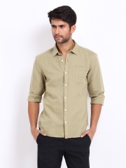 Highlander Men Khaki Linen Blend Casual Shirt