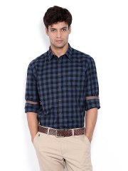 Indian Terrain Men Blue & Black Checked Slim Fit Casual Shirt