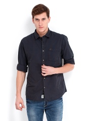 Indian Terrain Men Blue & Olive Green Striped Slim Fit Casual Shirt