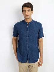 Indian Terrain Men Blue Linen Slim Fit Casual Shirt