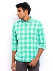 Indian Terrain Men Green Checked Slim Fit Casual Shirt