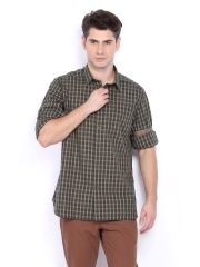 Indian Terrain Men Khaki & Green Checked Slim Fit Casual Shirt