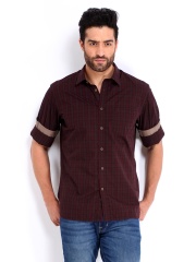 Indian Terrain Men Maroon Checked Slim Fit Casual Shirt