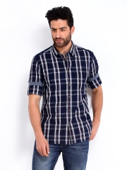 Indian Terrain Men Navy & Grey Checked Slim Fit Casual Shirt