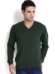 Indian Terrain Men Olive Green Lambswool Sweater
