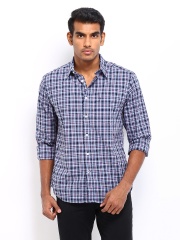 Indian Terrain Men Navy & White Checked Slim Fit Casual Shirt