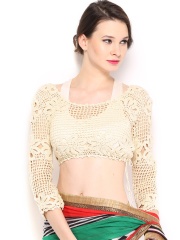 Ira Soleil Cream-Coloured Crochet Stitched Saree Blouse