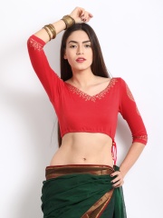 Ira Soleil Red Printed Stitched Saree Blouse