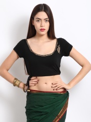 Ira Soleil Black Printed Stitched Saree Blouse