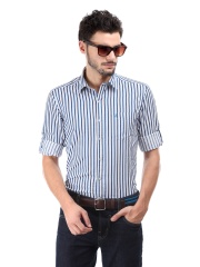 John Players Men Blue & White Striped Trim Fit Casual Shirt